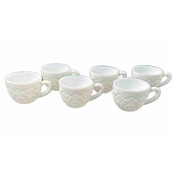 Vintage McKee Concord White Milk Glass Punch Bowl Cups Set of 6 Great Condition - Picture 1 of 13